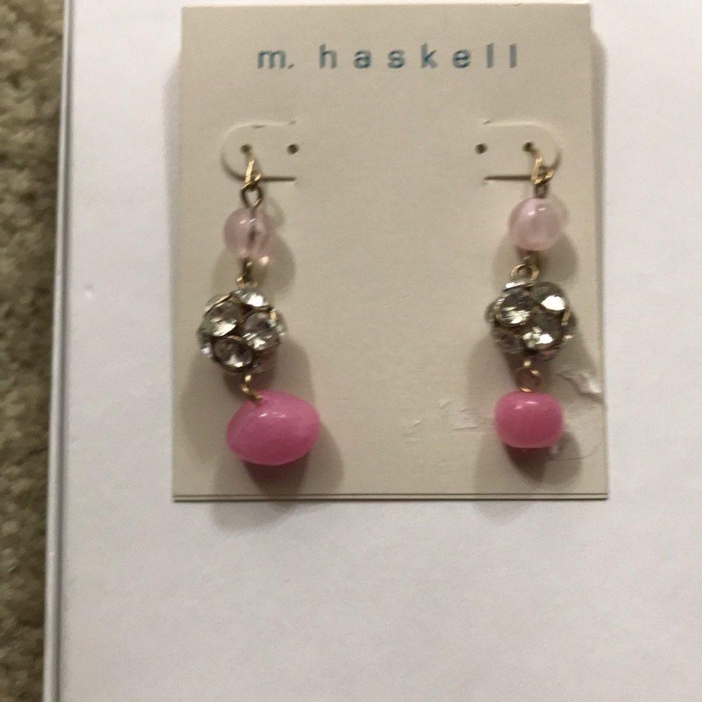 NWT Gold, Pink and White Fashion Drop Earrings